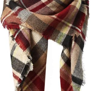 Womens Fall Winter Scarf Plaid Tassel Soft Warm Blanket Scarves Womens Shawl Wraps