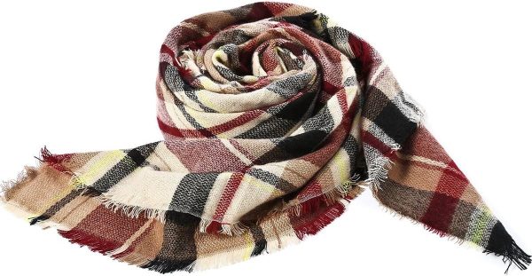 Womens Fall Winter Scarf Plaid Tassel Soft Warm Blanket Scarves Womens Shawl Wraps - Image 3