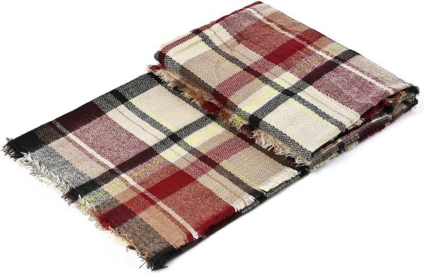 Womens Fall Winter Scarf Plaid Tassel Soft Warm Blanket Scarves Womens Shawl Wraps - Image 5