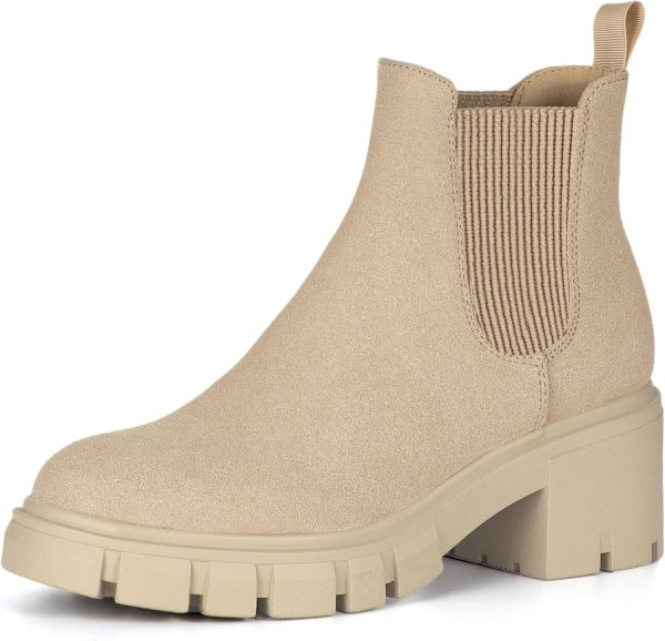Women's Chelsea Boots Fashion Lug Sole Chunky Heel Slip on Elastic Ankle Booties