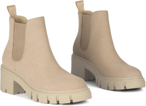 Women's Chelsea Boots Fashion Lug Sole Chunky Heel Slip on Elastic Ankle Booties - Image 5