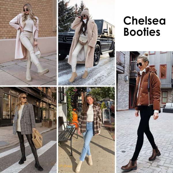 Women's Chelsea Boots Fashion Lug Sole Chunky Heel Slip on Elastic Ankle Booties - Image 6