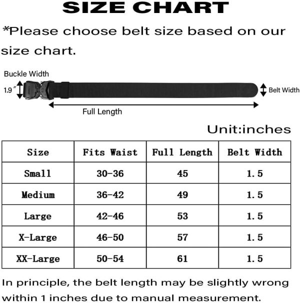 Tactical Belt, Military Hiking Rigger 1.5" Nylon Web Work Belt with Heavy Duty Quick Release Buckle - Image 9