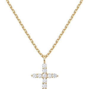 14K Gold Plated Cubic Zirconia Cross Necklace for Women | Cross Faith Pendant Necklaces