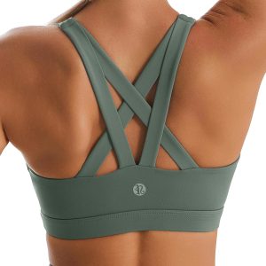 Sports Bra for Women, Criss-Cross Back Padded Strappy Sports Bras Medium Support Yoga Bra with Removable Cups