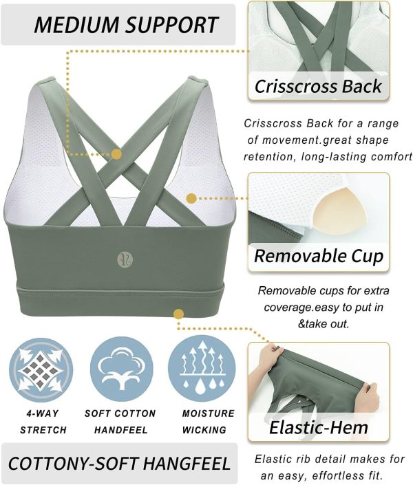 Sports Bra for Women, Criss-Cross Back Padded Strappy Sports Bras Medium Support Yoga Bra with Removable Cups - Image 5