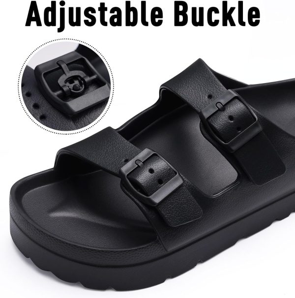 Women's Platform Sandals with Arch Support, Chunky Lightweight Foam Slip on Slides, Comfortable Summer Beach Sandals with Adjustable Buckle - Image 4
