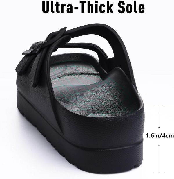 Women's Platform Sandals with Arch Support, Chunky Lightweight Foam Slip on Slides, Comfortable Summer Beach Sandals with Adjustable Buckle - Image 6