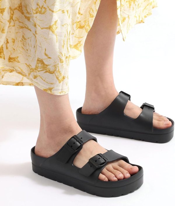 Women's Platform Sandals with Arch Support, Chunky Lightweight Foam Slip on Slides, Comfortable Summer Beach Sandals with Adjustable Buckle - Image 7